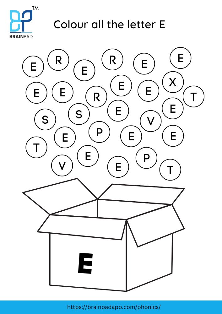 find and color the letter e