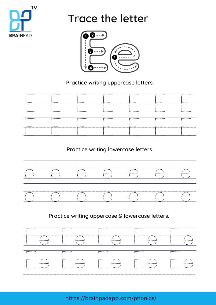trace the capital and small letter e